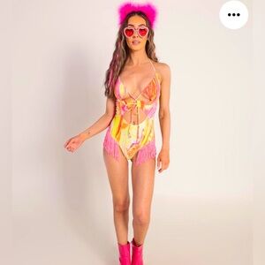 Iheartraves Sunrise Fringe Bodysuit + Shoulder Fringe Set. Small. Never Worn!!!